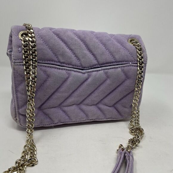 SANDRO Yza Bag Women Purple Quilted Shoulder Bag Distressed Canvas Chain Strap - Picture 10 of 16